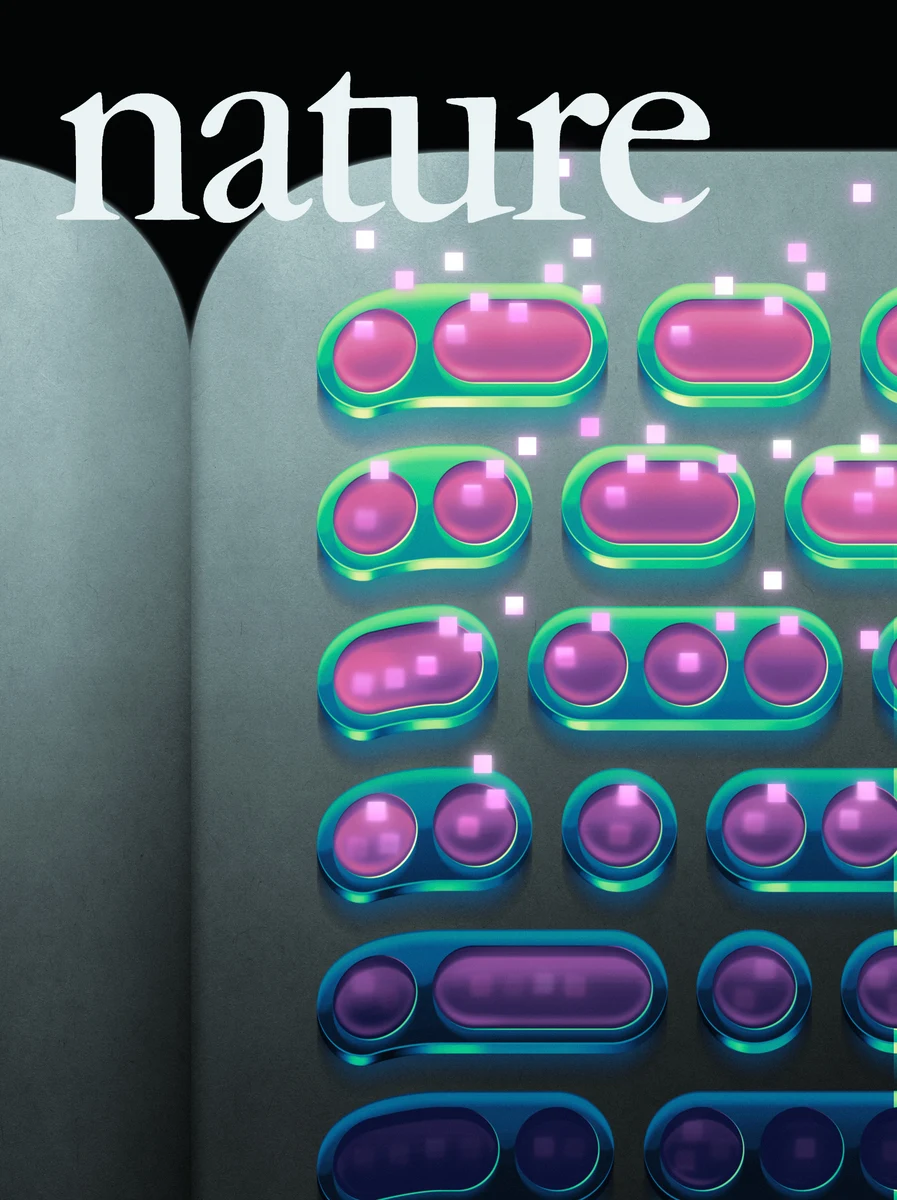 Nature cover artwork shown by Ai2 for the publication of its Bolmo byte-level language-model research.