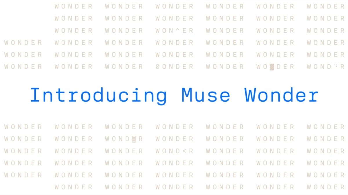 Introducing Muse Wonder announcement text in blue over a repeated Wonder pattern.